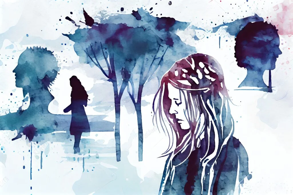 Watercolor Illustration of a Background For Mental Illness, Psychology, Stress Wallpaper Illustration. Mental Violence In The Family.